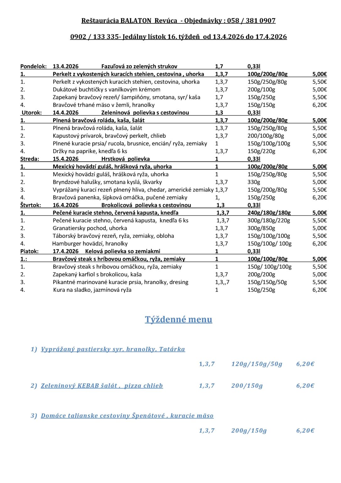 Denné menu Revúca Balaton